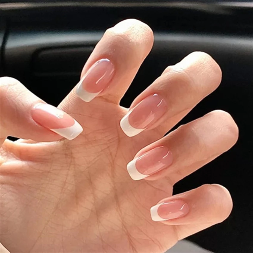Nail Art Press On - 24 шт./компл. короткие французские минималистичные накладные
