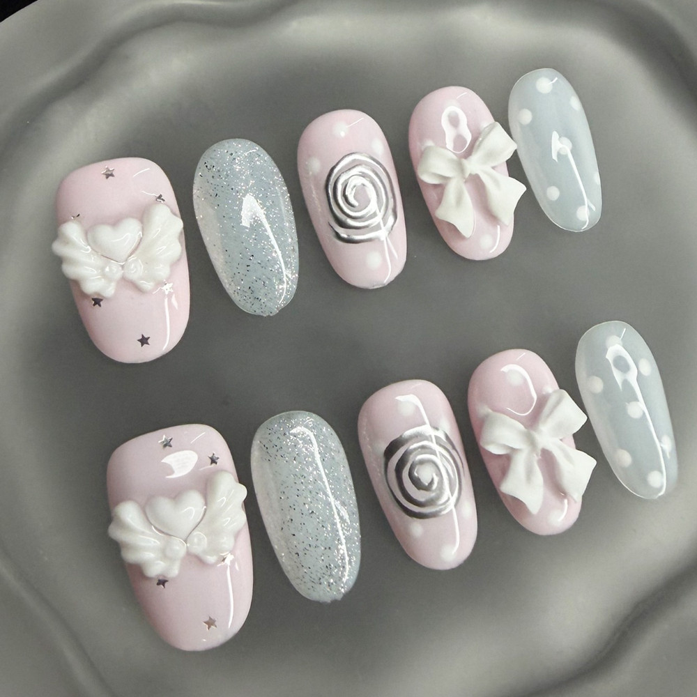 Nail Art Pink - Корейские винтажные накладные ногти Wishcore, короткие,