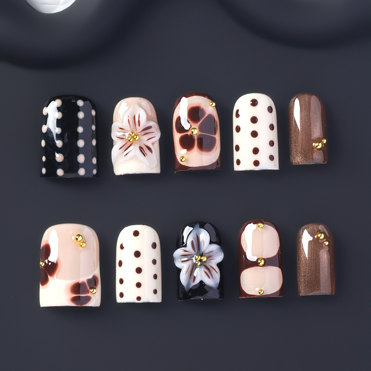 Nail Art Press On - 10 шт. коротких квадратных накладных ногтей